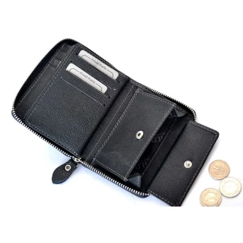czarny portfel skórzany WILD 708 kieszenie na banknoty / WILD 708 black leather wallet banknote compartments