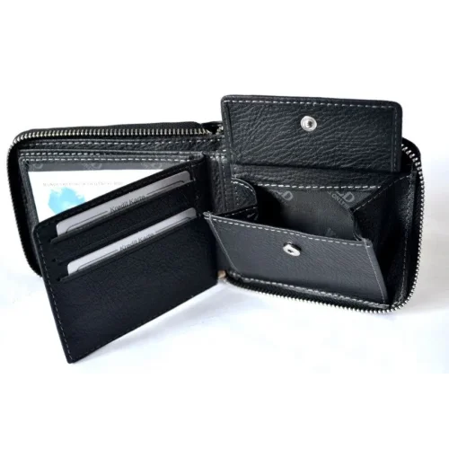 portfel skórzany na suwak WILD 702 otwarty widok / WILD 702 leather zip wallet open view