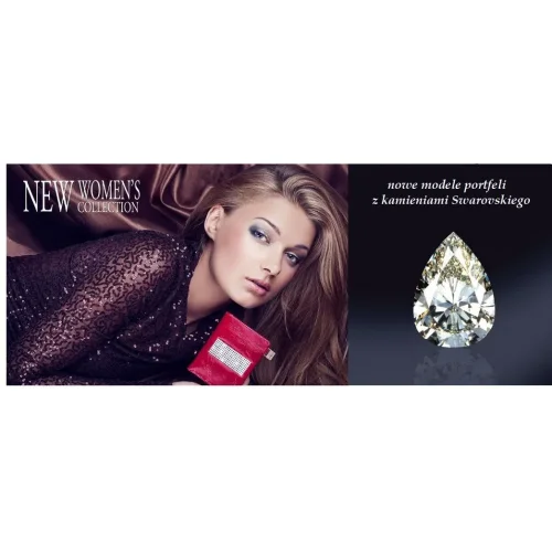 Skórzany portfel damski Swarovski ciemnoczerwony – widok otwarty Dark red Swarovski leather women’s wallet – open view