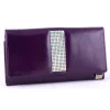 Fioletowy skórzany portfel damski Swarovski CV-140 Kolekcja Giovani widok z przodu elegancki model 16,5x9,5 cm Purple wo