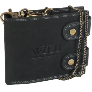 Czarny portfel męski nubuk Always Wild z podwójnym zapięciem / Black nubuck men’s wallet Always Wild with double snap closure