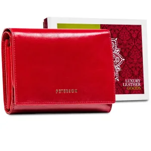 Damski portfel skórzany Peterson PL-445 czerwony zamknięty / Peterson PL-445 women’s red leather wallet closed view