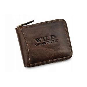 brązowy portfel skórzany WILD 702 na suwak vintage / WILD 702 brown vintage leather zip wallet