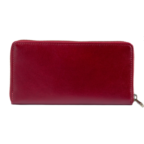 PUCCINI skórzany portfel damsk na suwak i MU1962 ciemno czerwony RFID