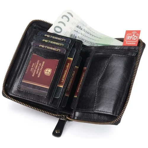 Portfel Peterson 340L 211 czarny – wnętrze i przegrody / Peterson wallet 340L 211 black – interior and compartments