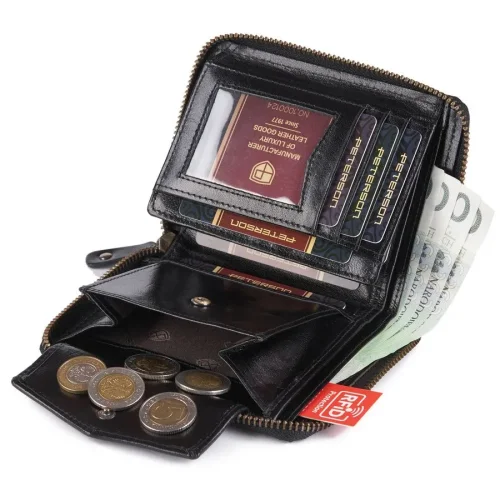 Portfel Peterson 340L 211 czarny – układ kart i banknotów / Peterson wallet 340L 211 black – card and banknote layout