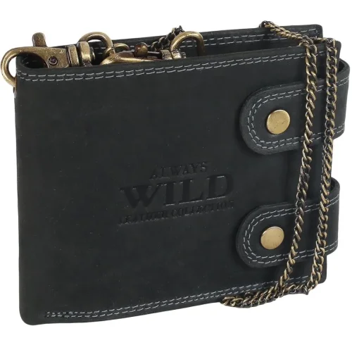 Czarny portfel męski nubuk Always Wild z podwójnym zapięciem / Black nubuck men’s wallet Always Wild with double snap closure