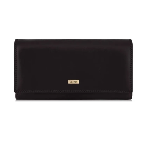 Przód czarnego portfela damskiego OCHNIK SL-125-99 / Front view of OCHNIK SL-125-99 black women’s wallet