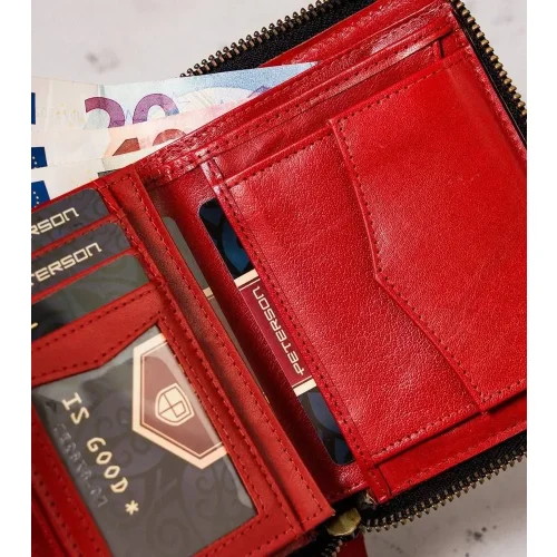 Portfel Peterson 340.02 RFID – prezentacja ochrony RFID czarno-czerwony / Peterson 340.02 RFID men’s wallet – RFID protection black-red
