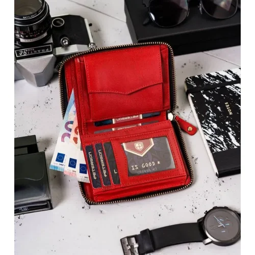 Portfel męski Peterson 340.02 RFID – detal zamka, kolor czarno-czerwony / Peterson 340.02 RFID men’s wallet – zipper detail black-red
