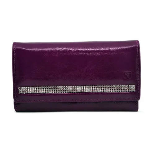 SV-070 Skórzany portfel damski Swarovski® fioletowy – 183 kryształy