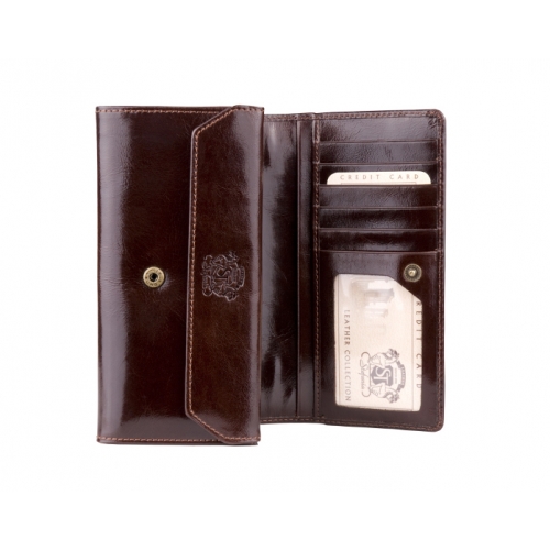 SV 070   skórzany portfel damski z kamieniami swarovski brązowy