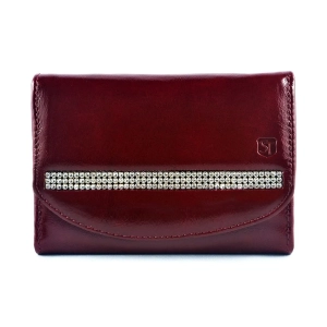 Ciemnoczerwony portfel damski SV-020 z lakierowanej skóry z kryształami Swarovski® RFID Dark red women’s leather wallet