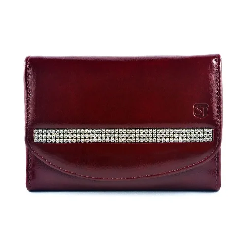 Ciemnoczerwony portfel damski SV-020 z lakierowanej skóry z kryształami Swarovski® RFID Dark red women’s leather wallet