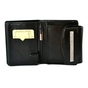 Wnętrze portfela Swarovski SV-050 – miejsca na karty, banknoty i kieszeń na bilon Interior of Swarovski SV-050 wallet – card slots, banknote compartments and coin pocket