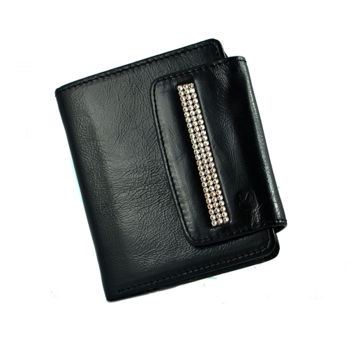 SV 050  skórzany portfel z kamieniami swarovskiego czarny