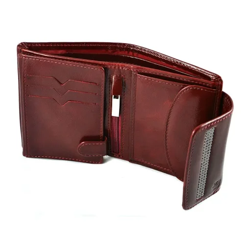 Portfel SV-050 ciemna czerwień wnętrze i układ kieszeni | SV-050 dark red wallet interior and pocket layout