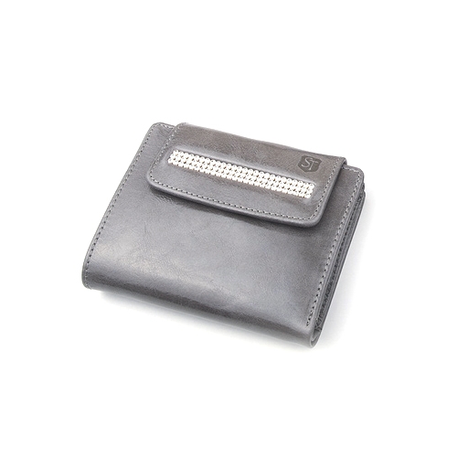 SV 050  skórzany portfel damski z kamieniami swarovskiego  szary