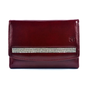 Portfel damski SV-060 ciemna czerwień z kryształami Swarovski skóra licowa RFID SV-060 women’s wallet dark red with Swar