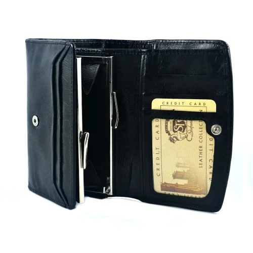 Czarny portfel damski z kryształami Swarovski® SV-060 kieszeń na bilon Black women’s wallet with Swarovski® crystals SV-060 coin pocket detail