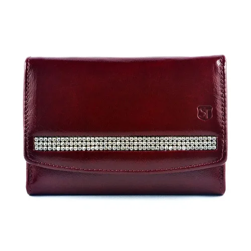 Portfel damski SV-060 ciemna czerwień z kryształami Swarovski skóra licowa RFID SV-060 women’s wallet dark red with Swar