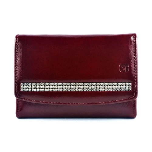 Portfel damski SV-060 ciemna czerwień z kryształami Swarovski skóra licowa RFID SV-060 women’s wallet dark red with Swar