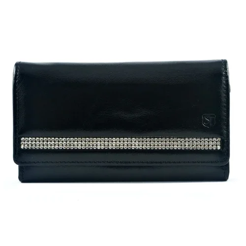 czarny portfel skórzany Swarovski SV-070 – widok z przodu | black leather Swarovski SV-070 wallet – front view