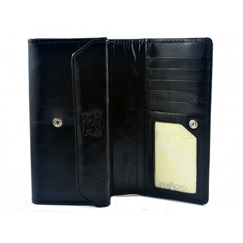 SV 070 skórzany portfel z kamieniami swarovskiego czarny
