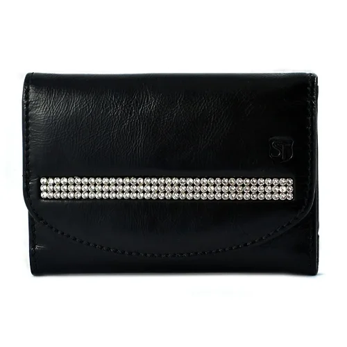 Czarny portfel damski SV-020 z lakierowanej skóry z kryształami Swarovski® RFID Black women’s leather wallet SV-020 with
